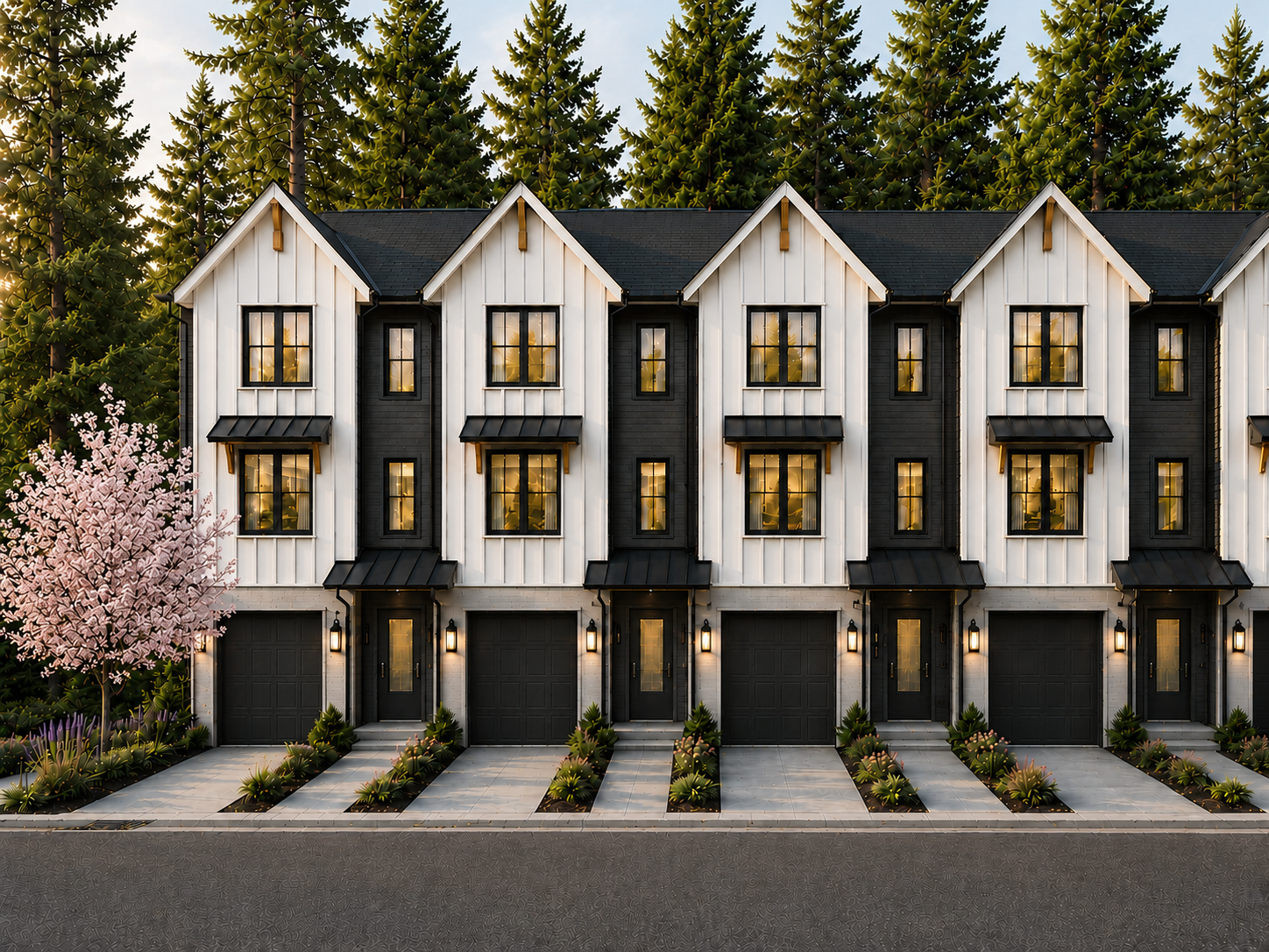 Rendering of Shoreline townhomes at dusk